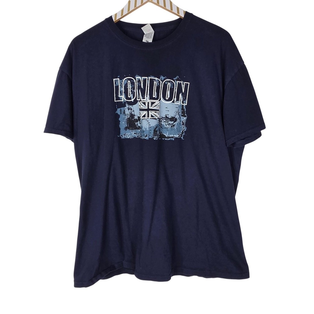 London Shirt Unisex 2XL Blue Graphic Cotton Tee Top Souvenir FRUIT OF THE LOOM